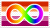 A static stamp with the rainbow infinity symbol and lesbian flag in the background. Autistic lesbian pride!