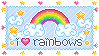 An animated stamp that says i love rainbows!